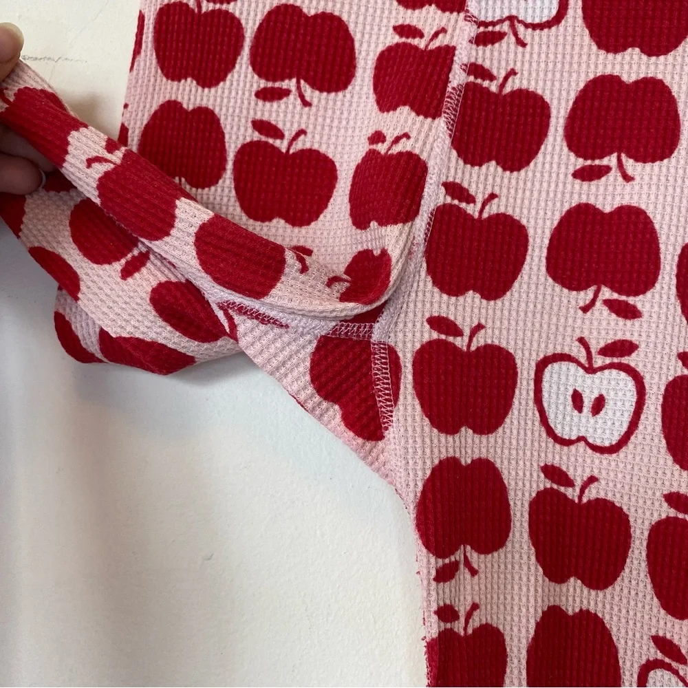 HANNA ANDERSSON Kids’ Apple Print Pajama Pants Waffle Textured Pink/Red 6-7 Yrs